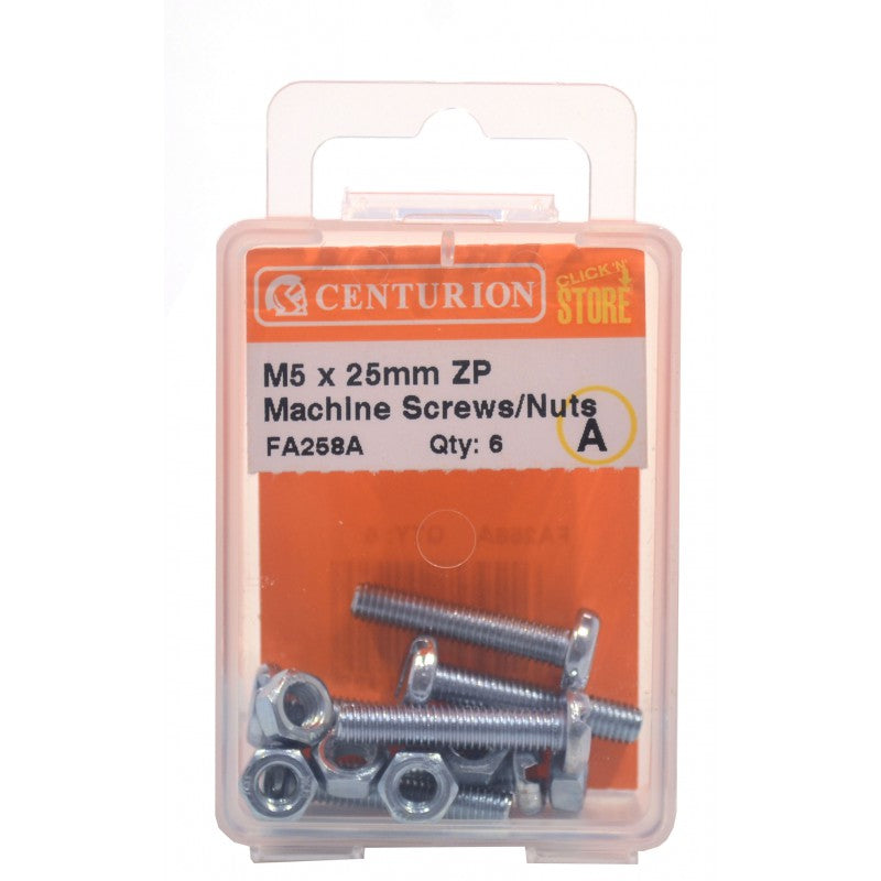 M5 X 25Mm Zp Machine Screws & Nuts (Pack Of 6)