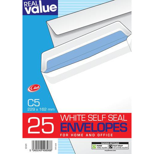 C5 White Envelope 25 Pack Self Seal