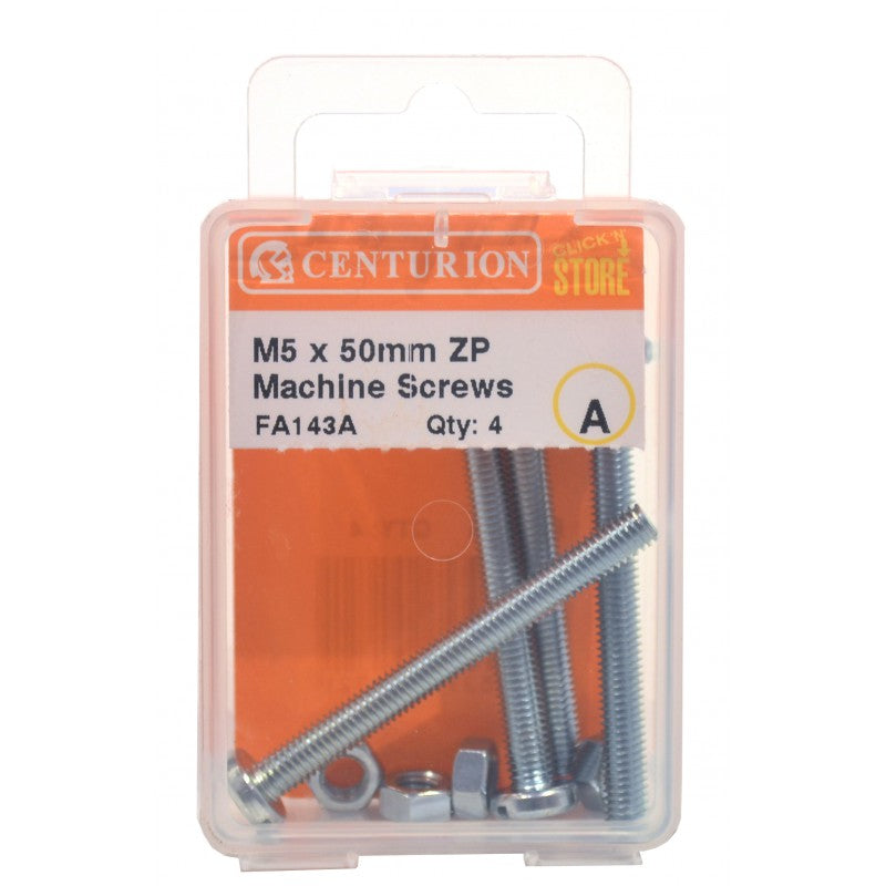 M5 X 50Mm Zp Machine Screws & Nuts (Pack Of 4)