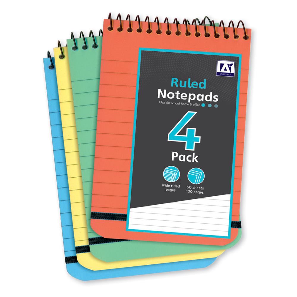 4 PP Notepads Medium (Assorted Colours)