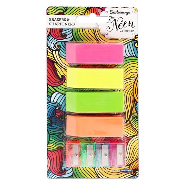 Emotionery Set Of 4 Eraser And Sharpener
