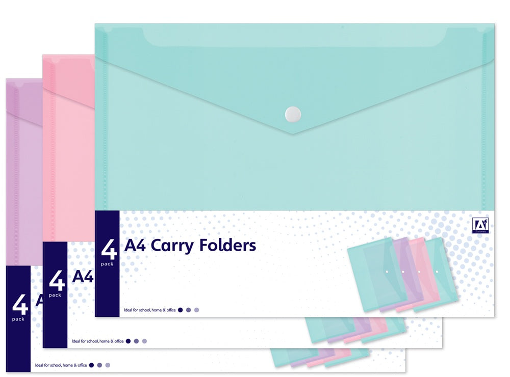 4 A4 Carry Folders Pastel
