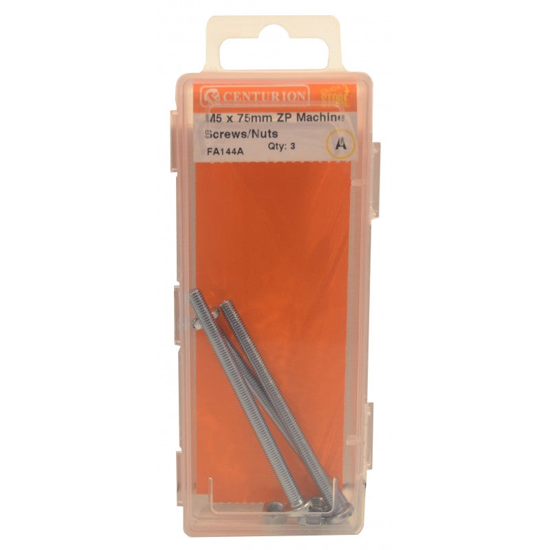 M5 X 75Mm Zp Machine Screws & Nuts (Pack Of 3)